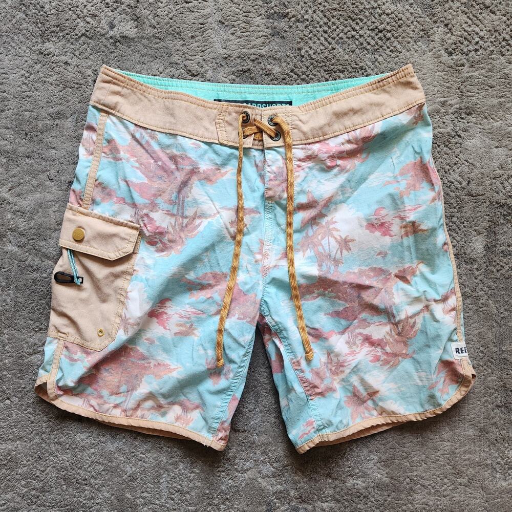 Reef Life's Short Go Surfing Board Shorts Size 30 Turquoise Blue Beach Swim - Picture 1 of 8